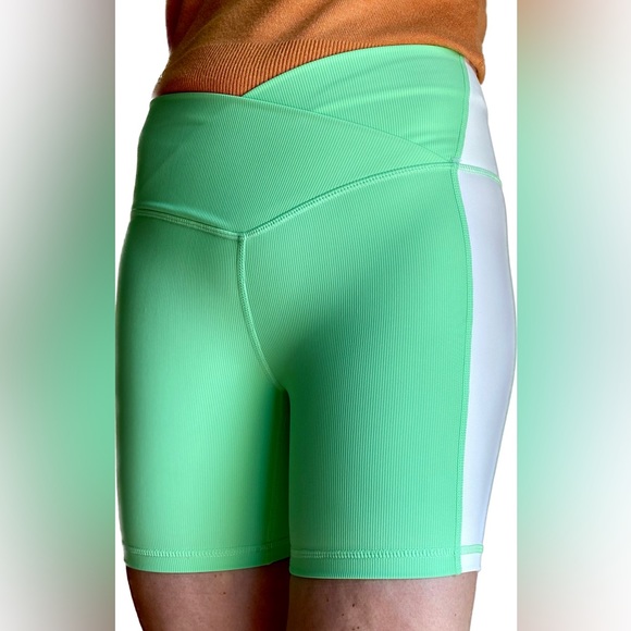 Activewear Shorts Rib Cross Waist Neon Apple  Bike Yoga Shorts Gym - Picture 1 of 10